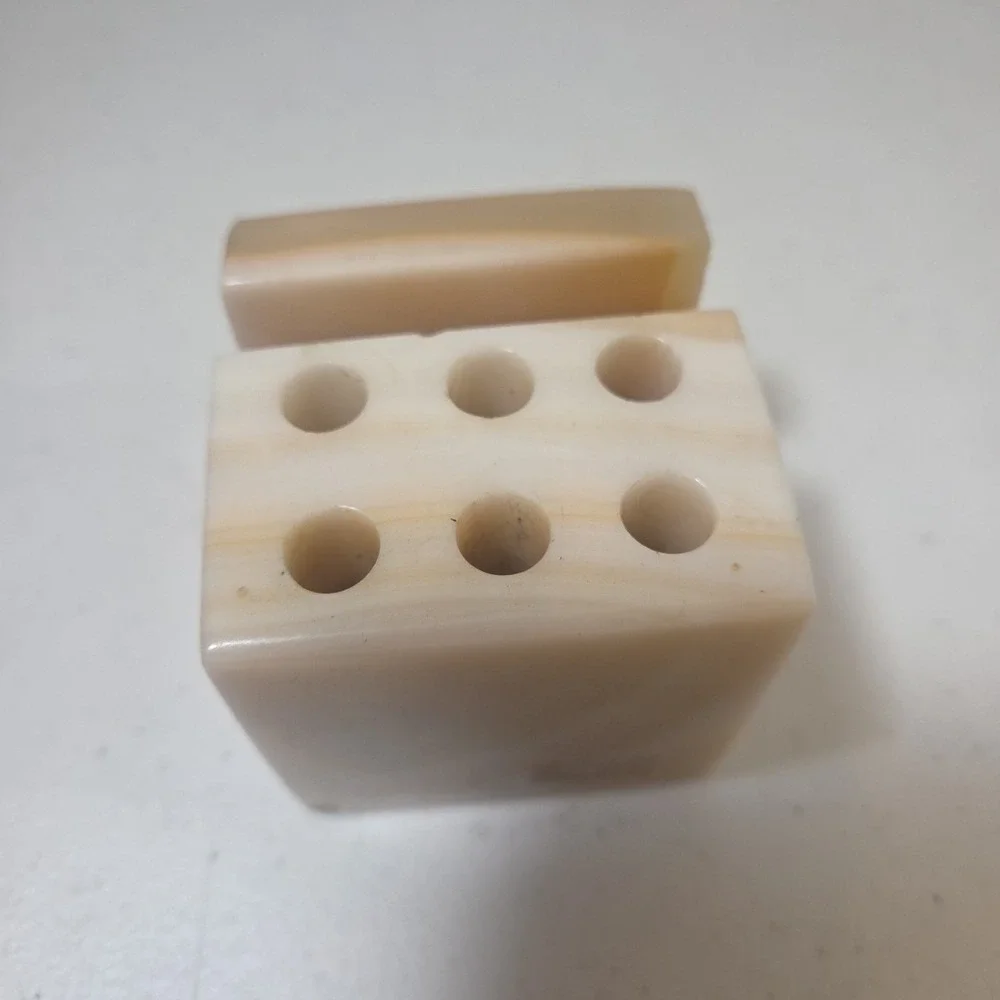 Vintage Marble Onyx Cube Pen & Letter Holder Desktop Organizer Heavy Quality